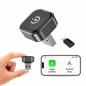 Mini Wireless CarPlay & Android Auto Adapter, Low-Profile USB-A 2-in-1 Wireless Adapter for Factory Wired CarPlay/Android Auto Cars, Plug-in Once Auto Reconnect, 5GHz WiFi, USB-C Adapter Included Mini Wireless CarPlay & Android Auto Adapter, Low-Profile USB-A 2-in-1 Wireless Adapter for Factory Wired CarPlay/Android Auto Cars, Plug-in Once Auto Reconnect, 5GHz WiFi, USB-C Adapter Included