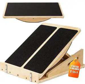 2-in-1 Wooden Balance Board with Adjustable Incline (15°35°) Slant Board & Calf Stretcher for Balance Training, Core Strength, and Ankle Mobility Solid Wood, Non-Slip Surface 2-in-1 Wooden Balance Board with Adjustable Incline (15°35°) Slant Board & Calf Stretcher for Balance Training, Core Strength, and Ankle Mobility Solid Wood, Non-Slip Surface