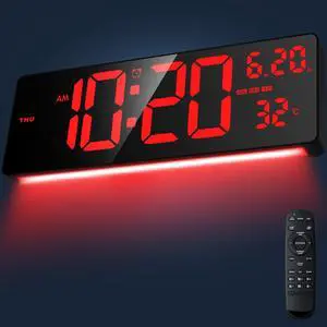 16.5" Large Digital Wall Clock with RGB Night Lights, Auto Dimmer, Remote Control, Date, Indoor Temperature, DST 16.5" Large Digital Wall Clock with RGB Night Lights, Auto Dimmer, Remote Control, Date, Indoor Temperature, DST