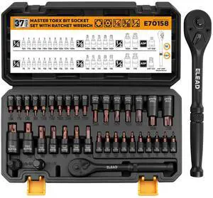 37-Piece Master Torx Bit Socket Set, 1/4", 3/8", 1/2" Drive Star & Tamper Proof T6-T70, T6H-T70H, Premium CR-V & S2 Alloy Steel, Ratchet Wrench, Sockets Adapter, High Torque for Automotive Mechanic 37-Piece Master Torx Bit Socket Set, 1/4", 3/8", 1/2" Drive Star & Tamper Proof T6-T70, T6H-T70H, Premium CR-V & S2 Alloy Steel, Ratchet Wrench, Sockets Adapter, High Torque for Automotive Mechanic