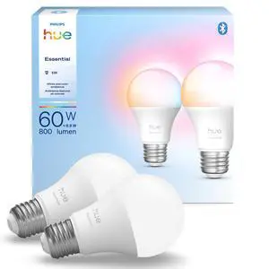 Essential Smart LED A19 Bulb, White and Color Ambiance, E26 Base, 8.8W, 2200K-6500K, 800 Lumens, Dimmable, Works with Alexa, Google, and Apple Home, 2-Pack Essential Smart LED A19 Bulb, White and Color Ambiance, E26 Base, 8.8W, 2200K-6500K, 800 Lumens, Dimmable, Works with Alexa, Google, and Apple Home, 2-Pack