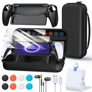 Accessories Kit for PlayStation Portal, Carrying Case Bundle and Magnetic Portable Charger for PS5 Portal with Protective Case, 2 Screen Protectors, Wired Headphone, 8 Thumb Grips (Black) Accessories Kit for PlayStation Portal, Carrying Case Bundle and Magnetic Portable Charger for PS5 Portal with Protective Case, 2 Screen Protectors, Wired Headphone, 8 Thumb Grips (Black)