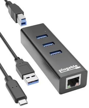 3-Port USB 3.0 Hub with Gigabit Ethernet | Compatible with Windows, macOS, Linux, and ChromeOS | Portable USB-C/USB-A Bus-Powered RJ45 GbE LAN Adapter for Laptops, MacBooks, Chromebooks 3-Port USB 3.0 Hub with Gigabit Ethernet | Compatible with Windows, macOS, Linux, and ChromeOS | Portable USB-C/USB-A Bus-Powered RJ45 GbE LAN Adapter for Laptops, MacBooks, Chromebooks