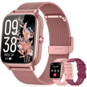 Smart Watch for Women Men- 1000mAh Battery Answer/Make Call, Fitness Step Tracker Watch with Sleep Monitor/Activity Counter/110+ Sport Mode for Andriod iPhone iOS Compatible - 3 Straps, Pink Smart Watch for Women Men- 1000mAh Battery Answer/Make Call, Fitness Step Tracker Watch with Sleep Monitor/Activity Counter/110+ Sport Mode for Andriod iPhone iOS Compatible - 3 Straps, Pink
