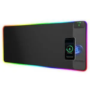 2-in-1 RGB Gaming Mouse Pad with Wireless Charging for Phone, 31.5"x11.8" Large, 24 Light Effects, Non-Slip Base, Waterproof Ultra-Smooth Surface, No Adapter 2-in-1 RGB Gaming Mouse Pad with Wireless Charging for Phone, 31.5"x11.8" Large, 24 Light Effects, Non-Slip Base, Waterproof Ultra-Smooth Surface, No Adapter