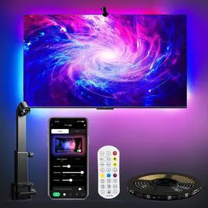 TV LED Backlight with Camera for 55-65 inch Screens, 13Ft LED Strip Lights Sync to Screen & Music, RGB Built in Chip Strip Lights Color Changing, Smart App Control, USB Power TV LED Backlight with Camera for 55-65 inch Screens, 13Ft LED Strip Lights Sync to Screen & Music, RGB Built in Chip Strip Lights Color Changing, Smart App Control, USB Power