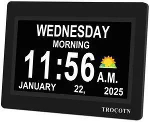 Dementia Clocks, Large Display Calendar Alarm Clock with Auto DST for Seniors, 5 Display Modes Large Font Digital Clock with Custom Alarms Day Date Clocks. (7 Inch Black) Dementia Clocks, Large Display Calendar Alarm Clock with Auto DST for Seniors, 5 Display Modes Large Font Digital Clock with Custom Alarms Day Date Clocks. (7 Inch Black)