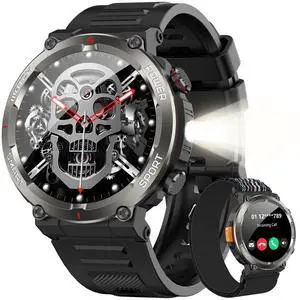 Military Smart Watch for Men -100-Day Long Battery Life,Fitness Tracker with LED Flashlight/Compass,Heart Rate Monitor,120+ Sports Modes,IP68 Waterproof,Bluetooth Call Smartwatch for iOSAndroid Military Smart Watch for Men -100-Day Long Battery Life,Fitness Tracker with LED Flashlight/Compass,Heart Rate Monitor,120+ Sports Modes,IP68 Waterproof,Bluetooth Call Smartwatch for iOSAndroid