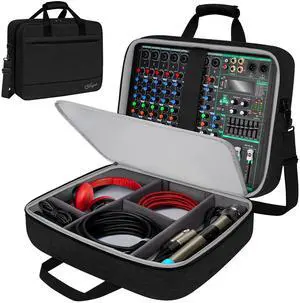 Audio Mixer Case (Size:16"x 12.75" x 5.5"), DJ Mixer Bag with 10mm Padding, Large-Capacity Recording Equipment Bag Soft with Adjustable Storage for Cables, Podcast Gear and Mics, Black Audio Mixer Case (Size:16"x 12.75" x 5.5"), DJ Mixer Bag with 10mm Padding, Large-Capacity Recording Equipment Bag Soft with Adjustable Storage for Cables, Podcast Gear and Mics, Black