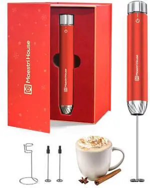 Rechargeable Milk Frother with Stepless Speed Control, Handheld Electric Foam Maker Waterproof Drink Mixer Foamer with Stainless Steel Stand & Whisks (Santa Red (Gift Box)) Rechargeable Milk Frother with Stepless Speed Control, Handheld Electric Foam Maker Waterproof Drink Mixer Foamer with Stainless Steel Stand & Whisks (Santa Red (Gift Box))