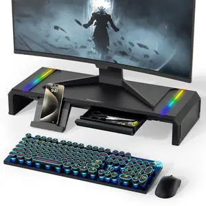 Monitor Stand for Desk, Gaming Monitor Riser with RGB Light, Foldable Computer Monitor Stand Riser, Desk Organizers and Accessories for Desktop, Printer (Black) Monitor Stand for Desk, Gaming Monitor Riser with RGB Light, Foldable Computer Monitor Stand Riser, Desk Organizers and Accessories for Desktop, Printer (Black)