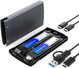 Dual Bay Raid SSD Enclosure, 20Gbps M.2 NVMe SSD Enclosure with Clone Mode & Raid 0/1 & JBOD Mode, Compatible to NVMe & SATA, Offline Duplicator Dual Bay Raid SSD Enclosure, 20Gbps M.2 NVMe SSD Enclosure with Clone Mode & Raid 0/1 & JBOD Mode, Compatible to NVMe & SATA, Offline Duplicator