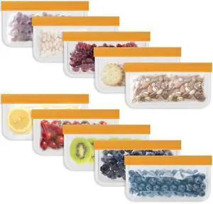 Reusable Food Storage Bags - 10 Pack Snack Bag Freezer Bags - Extra Thick Preservation Bags, Leakproof Silicone Bag for Meal Prep, Kitchen Organization Reusable Food Storage Bags - 10 Pack Snack Bag Freezer Bags - Extra Thick Preservation Bags, Leakproof Silicone Bag for Meal Prep, Kitchen Organization
