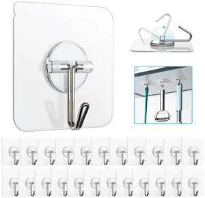Removable Wall Hooks - 13 LB Ceiling Hooks, Transparent, Seamless, Waterproof & Oil Proof for Kitchen, Bathroom, Office & Window - 24 Pack Removable Wall Hooks - 13 LB Ceiling Hooks, Transparent, Seamless, Waterproof & Oil Proof for Kitchen, Bathroom, Office & Window - 24 Pack
