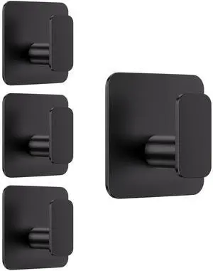 Black Hooks for Hanging Heavy Duty, Adhesive Hooks for Shower, Bathroom, Kitchen, Robe, Towel, Coat, Waterproof & Rustproof Hook for Walls No Damage, Sticky Wall Towel Hooks - 4 Pack Black Hooks for Hanging Heavy Duty, Adhesive Hooks for Shower, Bathroom, Kitchen, Robe, Towel, Coat, Waterproof & Rustproof Hook for Walls No Damage, Sticky Wall Towel Hooks - 4 Pack