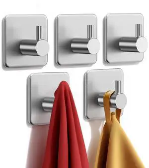 Adhesive Hooks Heavy Duty 22lb(Max) Towel Hooks for Shower, 5 Pack Self Adhesive Damage Free Wall Hooks, Stainless Steel for Coat Robe, Waterproof Oilproof Rustproof for Bathroom Kitchen Office Adhesive Hooks Heavy Duty 22lb(Max) Towel Hooks for Shower, 5 Pack Self Adhesive Damage Free Wall Hooks, Stainless Steel for Coat Robe, Waterproof Oilproof Rustproof for Bathroom Kitchen Office