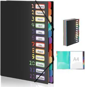 1 Pack Expanding File Folder with 12 Pockets: A4 Accordion Document Organizer with Elastic Closure & Rainbow Tabs, Portable PP Plastic File Holder for Office, School, Home (Black-1 Pack) 1 Pack Expanding File Folder with 12 Pockets: A4 Accordion Document Organizer with Elastic Closure & Rainbow Tabs, Portable PP Plastic File Holder for Office, School, Home (Black-1 Pack)