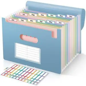 Expanding File Folder with 13 Pockets, Accordion Document Organizer with Monthly Labels, A4 & Letter Size for Tax Records, Medical Files, Receipts, Home of Haze Blue Expanding File Folder with 13 Pockets, Accordion Document Organizer with Monthly Labels, A4 & Letter Size for Tax Records, Medical Files, Receipts, Home of Haze Blue