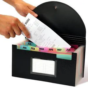 Check Size 13 Pocket Expanding File Folder, Accordion File Organizer Wallet Case for Coupon Receipt Storage, 10 x 5.5 inches, Black Check Size 13 Pocket Expanding File Folder, Accordion File Organizer Wallet Case for Coupon Receipt Storage, 10 x 5.5 inches, Black