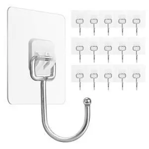 Large Adhesive Hooks 22Ib(Max),Waterproof and Rustproof Wall Hooks for Hanging Heavy Duty,Stainless Steel Towel and Coats Hooks to use Inside Kitchen,Bathroom,Home and Office,16Pack (16) Large Adhesive Hooks 22Ib(Max),Waterproof and Rustproof Wall Hooks for Hanging Heavy Duty,Stainless Steel Towel and Coats Hooks to use Inside Kitchen,Bathroom,Home and Office,16Pack (16)