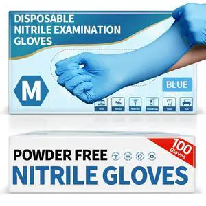 Powder-Free Nitrile Exam Gloves, 4 Mil, 100 Pcs Blue Disposable Latex-Free Food-Safe Medical Cleaning Cooking Gloves (Medium) Powder-Free Nitrile Exam Gloves, 4 Mil, 100 Pcs Blue Disposable Latex-Free Food-Safe Medical Cleaning Cooking Gloves (Medium)