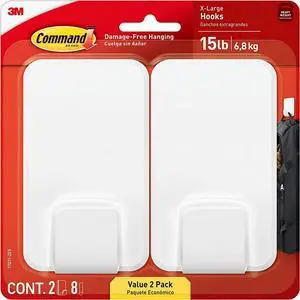15 Lb XL Heavyweight Wall Hook, Damage Free Hanging Wall Hook with Adhesive Strips, Heavy Duty Single Wall Hook for Hanging Back to School Organizers, 2 White Hooks and 8 Strips 15 Lb XL Heavyweight Wall Hook, Damage Free Hanging Wall Hook with Adhesive Strips, Heavy Duty Single Wall Hook for Hanging Back to School Organizers, 2 White Hooks and 8 Strips