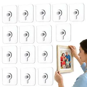 15Pcs Picture Hangers Without Nails, Heavy Duty Adhesive Wall Hooks 33 lbs, No Drill Damage-Free Hanging Strips for Picture Frames, Photos & Canvas, Bathroom, Kitchen, Apartment,Transparent 15Pcs Picture Hangers Without Nails, Heavy Duty Adhesive Wall Hooks 33 lbs, No Drill Damage-Free Hanging Strips for Picture Frames, Photos & Canvas, Bathroom, Kitchen, Apartment,Transparent