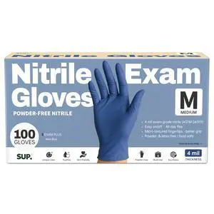 Powder-Free Nitrile Exam Gloves, 100 Count, Food Safe Latex-Free Medical Non-Sterile Cooking Disposable Glove, Blue (Medium) Powder-Free Nitrile Exam Gloves, 100 Count, Food Safe Latex-Free Medical Non-Sterile Cooking Disposable Glove, Blue (Medium)