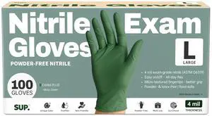 Powder-Free Nitrile Exam Gloves, 100 Count Food Safe Latex-Free Disposable Gloves for Medical Cooking Household Cleaning Food Prep, Green (Large) Powder-Free Nitrile Exam Gloves, 100 Count Food Safe Latex-Free Disposable Gloves for Medical Cooking Household Cleaning Food Prep, Green (Large)
