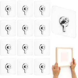 12 Pcs Wall Hooks Adhesive Picture Hooks, Picture Hangers Without Nails, Heavy Duty Adhesive Wall Hook, Transparent Waterproof Frame Hangers Sticky Hook for Kitchen, Bathroom, Office 12 Pcs Wall Hooks Adhesive Picture Hooks, Picture Hangers Without Nails, Heavy Duty Adhesive Wall Hook, Transparent Waterproof Frame Hangers Sticky Hook for Kitchen, Bathroom, Office