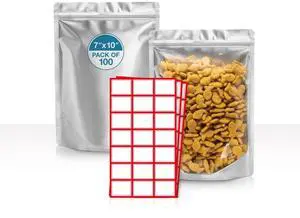BELLE KR® 7x10 Quart Mylar Bags for Food Storage - Pack Of 100-7.5mil Thick - Gusseted Bottom - Clear Mylar Bags with See Through Window for Freeze Drying food - Labels Included BELLE KR® 7x10 Quart Mylar Bags for Food Storage - Pack Of 100-7.5mil Thick - Gusseted Bottom - Clear Mylar Bags with See Through Window for Freeze Drying food - Labels Included