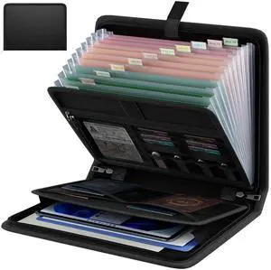 Fireproof Accordion File Organizer, Portable Expanding File Folder with Waterproof Zipper&Labels, Black Document Organizer with 13 Pockets, File Organizer for Important Document/Paper Storage Fireproof Accordion File Organizer, Portable Expanding File Folder with Waterproof Zipper&Labels, Black Document Organizer with 13 Pockets, File Organizer for Important Document/Paper Storage