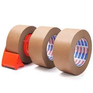 Kraft Paper Tape with Dispenser, 2 in x 55 yds x 3 Rolls Eco Friendly Brown Packing Tape, Strong Adhesive, Easy Cut Tape Dispenser for Shipping, Moving & Packaging Kraft Paper Tape with Dispenser, 2 in x 55 yds x 3 Rolls Eco Friendly Brown Packing Tape, Strong Adhesive, Easy Cut Tape Dispenser for Shipping, Moving & Packaging