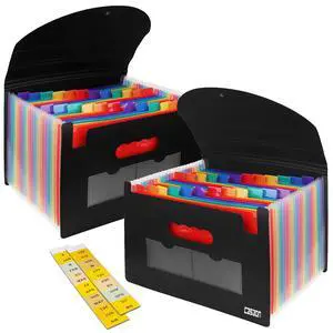 2 Pack Accordian File Organizer, Expanding File Folder 24 Pockets with Expandable Cover A4 Letter Size File Box, Portable Document Organizer - Black 2 Pack Accordian File Organizer, Expanding File Folder 24 Pockets with Expandable Cover A4 Letter Size File Box, Portable Document Organizer - Black