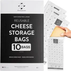 10-Pack Reusable Cheese Storage Bags | Size 5" x 11" | Professional-Grade Cheese Strorage Bag | Store Cheese, Sandwiches, and Charcuterie | Kitchen Organization | Manufactured in Germany 10-Pack Reusable Cheese Storage Bags | Size 5" x 11" | Professional-Grade Cheese Strorage Bag | Store Cheese, Sandwiches, and Charcuterie | Kitchen Organization | Manufactured in Germany