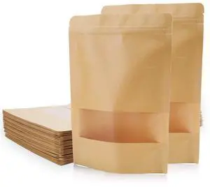 100 Count 7 x 10.25 Inch Kraft Paper Bags with Resealable Lock Seal Zipper &Transparent Window, Stand Up Food Bags 100 Count 7 x 10.25 Inch Kraft Paper Bags with Resealable Lock Seal Zipper &Transparent Window, Stand Up Food Bags