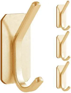 Heavy Duty Adhesive Wall Hooks, 30 lb Max Load Waterproof Hooks for Bathroom Towels Coats Bags, No Drill Damage-Free for Renters Apartment Dorm, Matte Gold, 4 Pack Heavy Duty Adhesive Wall Hooks, 30 lb Max Load Waterproof Hooks for Bathroom Towels Coats Bags, No Drill Damage-Free for Renters Apartment Dorm, Matte Gold, 4 Pack