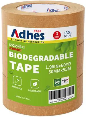 Kraft Paper Tape, 2 Inch x 60 Yards x 3 Rolls, Biodegradable Paper Packing Tape Writable & Uncoated Brown Shipping Tape for Shipping, Moving, Sealing Kraft Paper Tape, 2 Inch x 60 Yards x 3 Rolls, Biodegradable Paper Packing Tape Writable & Uncoated Brown Shipping Tape for Shipping, Moving, Sealing
