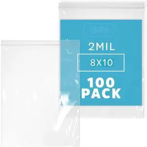 8" x 10", 1/2 Gallon Zip Bags, Pack of 100, Clear Plastic Reclosable Zipper Lock Poly Baggies, 2 Mil Thick, With Resealable Zip Top Lock For Food Storage, Clothing, Snacks, Crafts & Packaging. 8" x 10", 1/2 Gallon Zip Bags, Pack of 100, Clear Plastic Reclosable Zipper Lock Poly Baggies, 2 Mil Thick, With Resealable Zip Top Lock For Food Storage, Clothing, Snacks, Crafts & Packaging.
