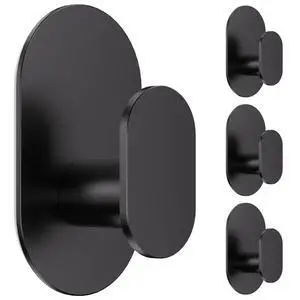 Adhesive Towel Hooks - 4 Pack 26LB Extra Strong Heavy Duty Wall Hooks for Bathroom/Shower Door Hanging Coat, Robe, Towel, Dogs' Leads and Collars (Matte Black, Stainless Steel) Adhesive Towel Hooks - 4 Pack 26LB Extra Strong Heavy Duty Wall Hooks for Bathroom/Shower Door Hanging Coat, Robe, Towel, Dogs' Leads and Collars (Matte Black, Stainless Steel)