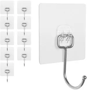 Adhesive Wall Hooks for Hanging - 60lb Heavy Duty Waterproof & Rustproof, Sticky Hooks for Walls No Damage, Kitchen/Bathroom/Rental (Ganchos para Pared) 10-Pack Adhesive Wall Hooks for Hanging - 60lb Heavy Duty Waterproof & Rustproof, Sticky Hooks for Walls No Damage, Kitchen/Bathroom/Rental (Ganchos para Pared) 10-Pack
