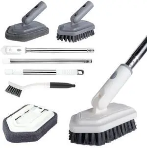 Shower Tile Tub Scrubber Brush with 4 Cleaning Heads,Floor Scrub Brush with 56''Long Handle, Shower Cleaner Brush & Grout Cleaner Brush Set for Shower,Tile, Tub, Bathroom,Kitchen,Walls,Sink Shower Tile Tub Scrubber Brush with 4 Cleaning Heads,Floor Scrub Brush with 56''Long Handle, Shower Cleaner Brush & Grout Cleaner Brush Set for Shower,Tile, Tub, Bathroom,Kitchen,Walls,Sink