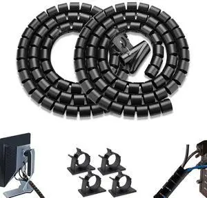 PC Cable Management Sleeve Tube Desk Cord Organizer 2 PCS Black, 7/8 inch -5 ft Cover Wrap Easy to Install Messy Wire Solution for TV Office Computer, Pet Chew and Bite Proof Cable Protector PC Cable Management Sleeve Tube Desk Cord Organizer 2 PCS Black, 7/8 inch -5 ft Cover Wrap Easy to Install Messy Wire Solution for TV Office Computer, Pet Chew and Bite Proof Cable Protector