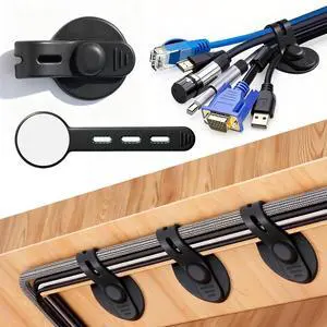Silicone Self Adhesive Under Desk Cable Management 12Pcs - Black Silicone Self Adhesive Under Desk Cable Management 12Pcs - Black