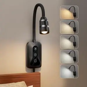 Wall Mounted LED Reading Light for Bed Headboard - 5 Color & Brightness Levels Dimmable Book Light with Touch/Wave Control, USB Output - Night Reading Lamp for Books in Bed Wall Mounted LED Reading Light for Bed Headboard - 5 Color & Brightness Levels Dimmable Book Light with Touch/Wave Control, USB Output - Night Reading Lamp for Books in Bed