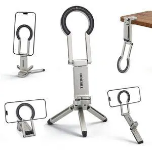 Magnetic Tripod for iPhone - Foldable Mini Pocket Phone Stand, Portable Selfie Stick Handle Grip with 360°, Airplane Travel Essentials, Phone Holders for Your Car and Gym (Silver) Magnetic Tripod for iPhone - Foldable Mini Pocket Phone Stand, Portable Selfie Stick Handle Grip with 360°, Airplane Travel Essentials, Phone Holders for Your Car and Gym (Silver)