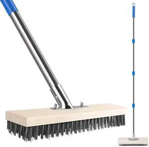 Stainless Steel Wire Scrub Brush with 62" Long Handle,Heavy Duty Stiff Metal Bristle Scrubber Broom for Deck Concrete Patio Gardens and Garages Floor Cleaning, Outdoor Moss Removal Stainless Steel Wire Scrub Brush with 62" Long Handle,Heavy Duty Stiff Metal Bristle Scrubber Broom for Deck Concrete Patio Gardens and Garages Floor Cleaning, Outdoor Moss Removal