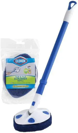 Extendable Tub & Tile Scrubber with Polyurethane Head Heavy Duty Bathroom Cleaning Brush with Bonus Refill, Pivoting Head, Replaceable Pad, Works with Clorox Wipes Extendable Tub & Tile Scrubber with Polyurethane Head Heavy Duty Bathroom Cleaning Brush with Bonus Refill, Pivoting Head, Replaceable Pad, Works with Clorox Wipes