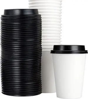 White 12 Oz Paper Coffee Cups With Recyclable Dome Lids, 100 Pk. BPA Free Disposable Drink Cup Set for Serving Hot Tea and Lattes at Kiosks, Shops, Cafes, or Concession Stand White 12 Oz Paper Coffee Cups With Recyclable Dome Lids, 100 Pk. BPA Free Disposable Drink Cup Set for Serving Hot Tea and Lattes at Kiosks, Shops, Cafes, or Concession Stand