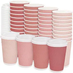 100Pcs Pink Disposable Coffee Cups with Lids 4 Gradient Pink Colors Paper Cups Corrugated Ripple Wall Insulated Hot Cup 16 Oz To Go Hot Cold Cup for Drinks for Home Office Party Supplies 100Pcs Pink Disposable Coffee Cups with Lids 4 Gradient Pink Colors Paper Cups Corrugated Ripple Wall Insulated Hot Cup 16 Oz To Go Hot Cold Cup for Drinks for Home Office Party Supplies